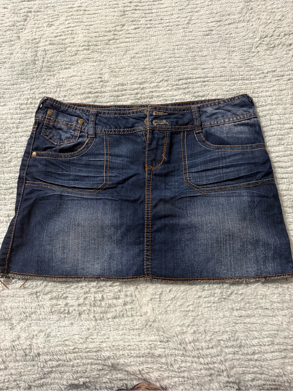 SO Blue Washed Denim Mini Skirt with Front Pockets